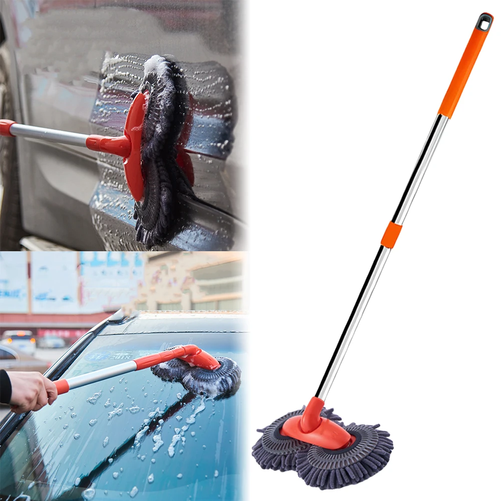 

Telescopic Mop Foam Washing Broom Car Washer Mop Double Brush Head Stretching Handle Windshield Roof Window Cleaning Maintenance