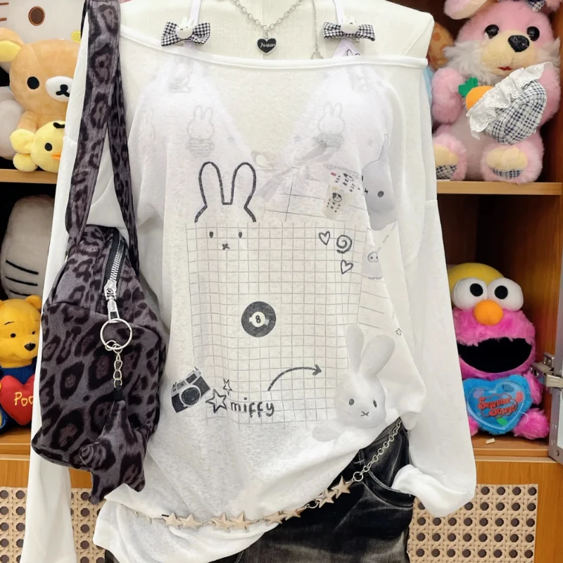 Cartoon New Soft Cute Sweet Printing Summer Beach Sun Protection Long Sleeves Blouse Fresh Fashion Good Looks Transparent Miffy