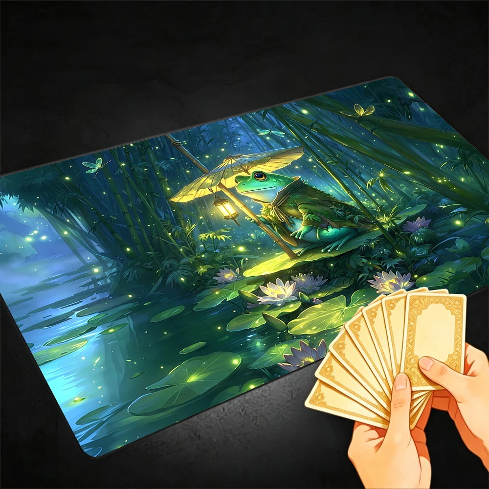 Bamboo Forest Frog TCG Playmat Magic Playmat Gathering Gaming Mat with Stitched Edge Anti-slip base 60X35cm Trading Card Game