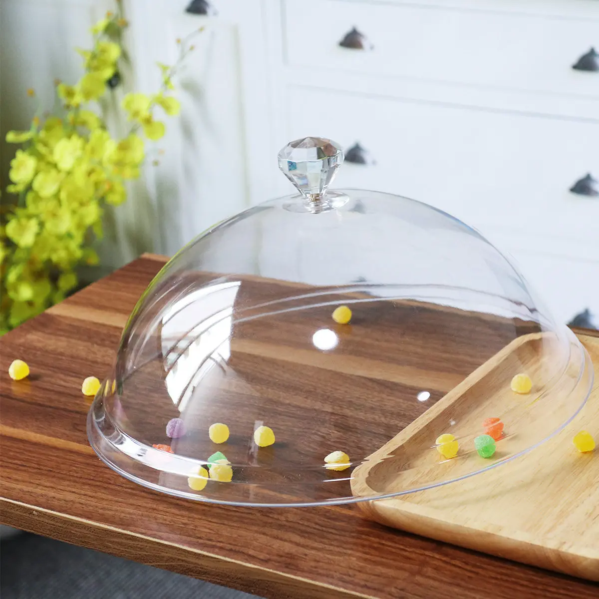 

Small Transparent Food Cover Acrylic Sealed Circle Design Fly Bug Protector Dust Proof Food .5cm Portable Insulated