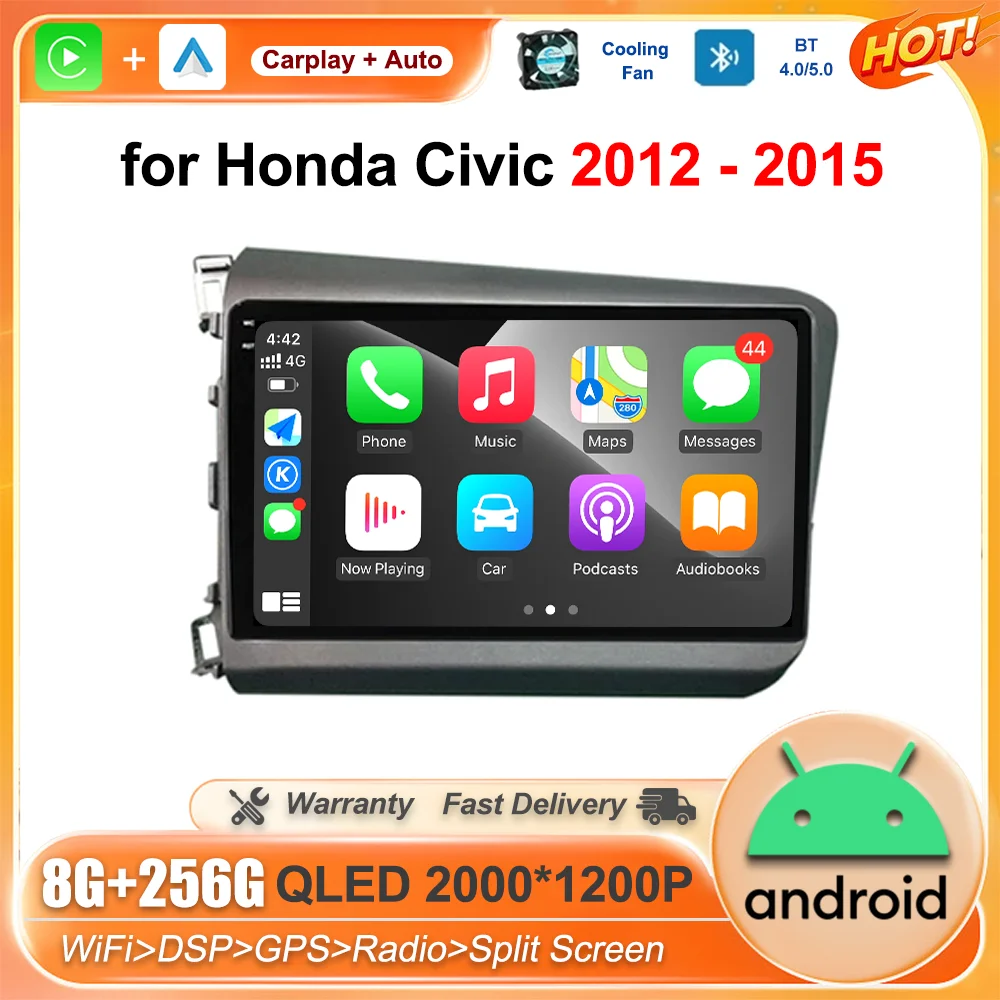 

Android Auto for Honda Civic 2012 2013 2014 2015 Car Radio Multimedia Player GPS Navigation Android OS DSP Stereo QLED HD Screen