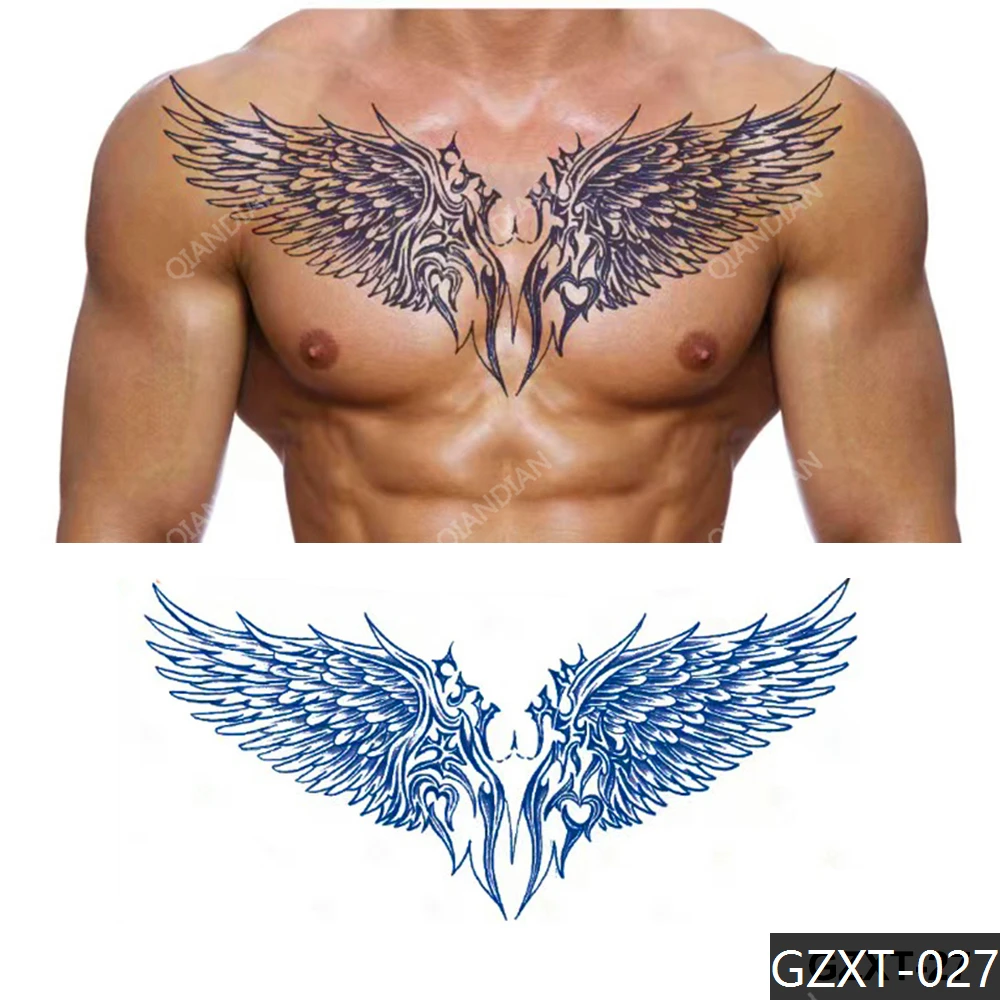 Semi-Permanent Men Juice Waterproof Temporary Tattoo Fake Sticker Chest Back Cool Art Wings Fashion Maori Heart Gun Totem