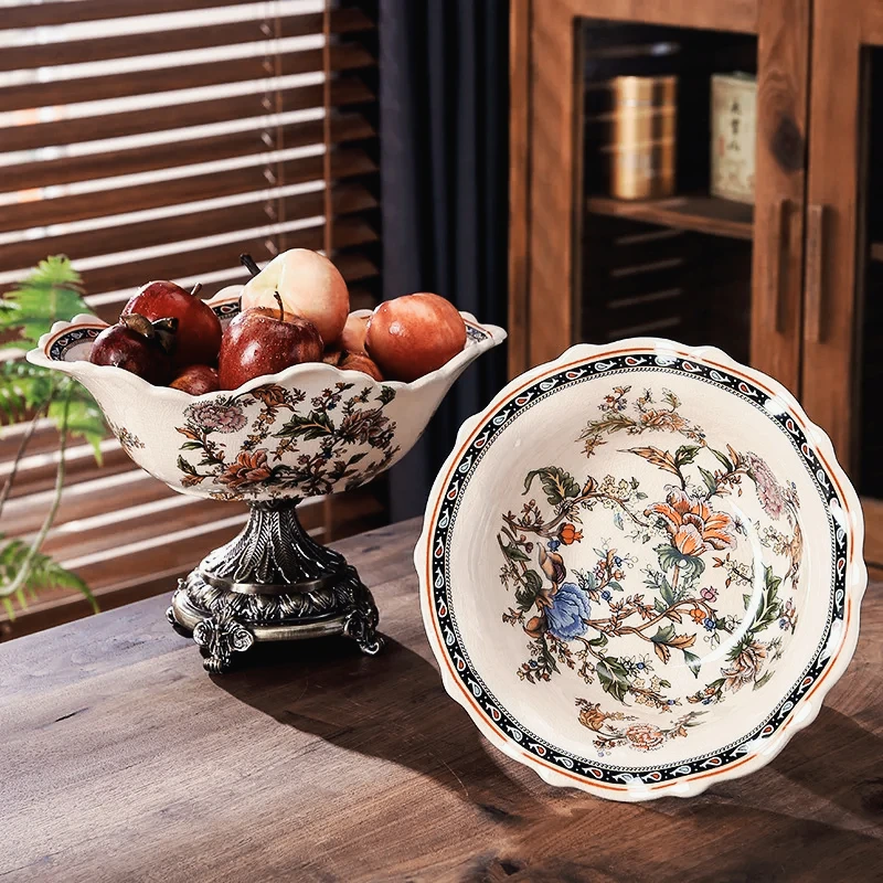 

New Chinese Blue and White Creative Ceramic Fruit Plate European American Tea Table Dry Fruit Dish Handicraft Ornament