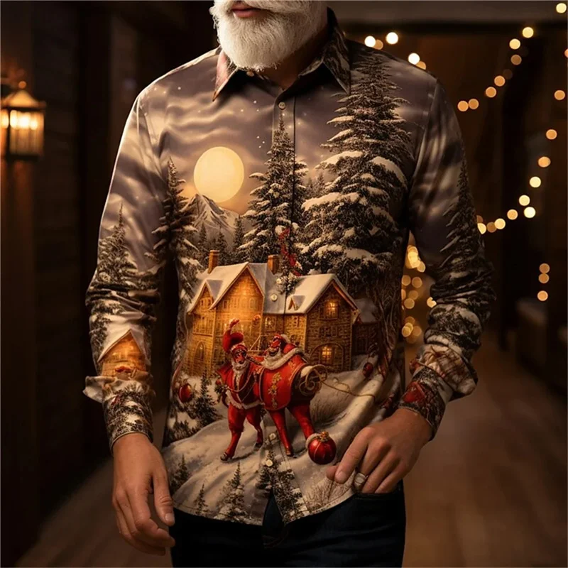 Santa Claus Festival Shirt 3d Print Hot Sale Christmas Long Sleeve Shirt Party Boys Kids Shirts Print Casual Fashion Male Tops