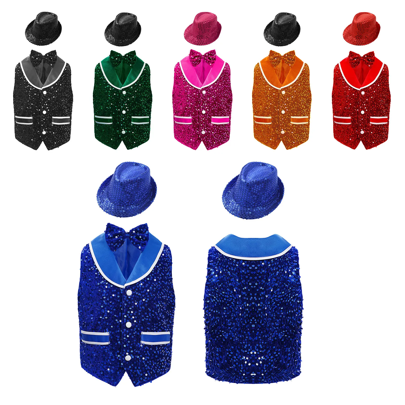 للجنسين أطفال بنين بنات أداء رقص الجاز زي الترتر صدرية مع ربطة عنق وقبعة الترتر لحفلة الهالوين كرنفال