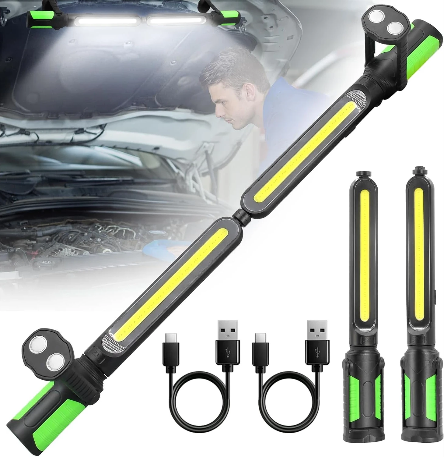 Work Light for Mechanic 2400LM LED, 4400mAh Rechargeable, Magnetic, Underhood Work Light with Hooks for Car Repairing/Inspection