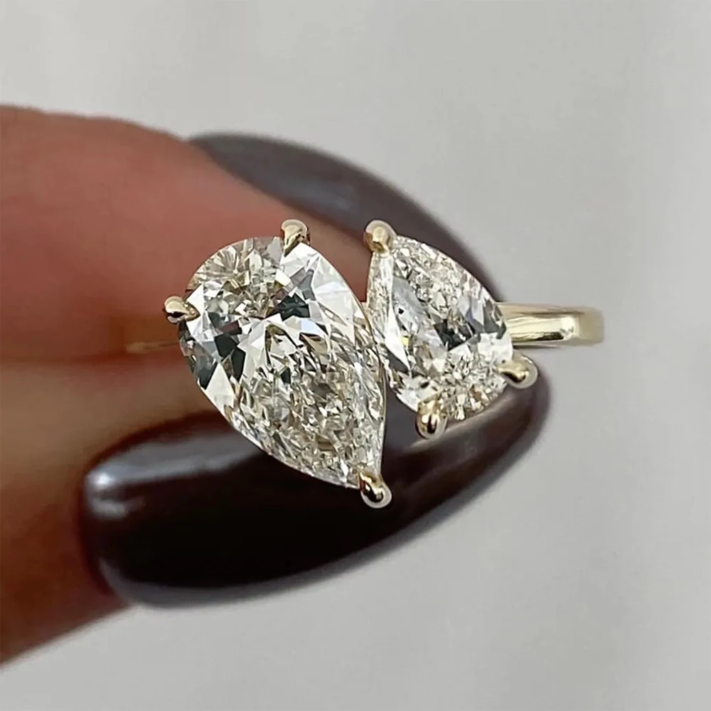 

1.5CT Two Pear Cut Moissanite Engagement Ring for Women GRA Certified 925 Sterling Silver Plated 18K Gold Wedding Band Jewelry