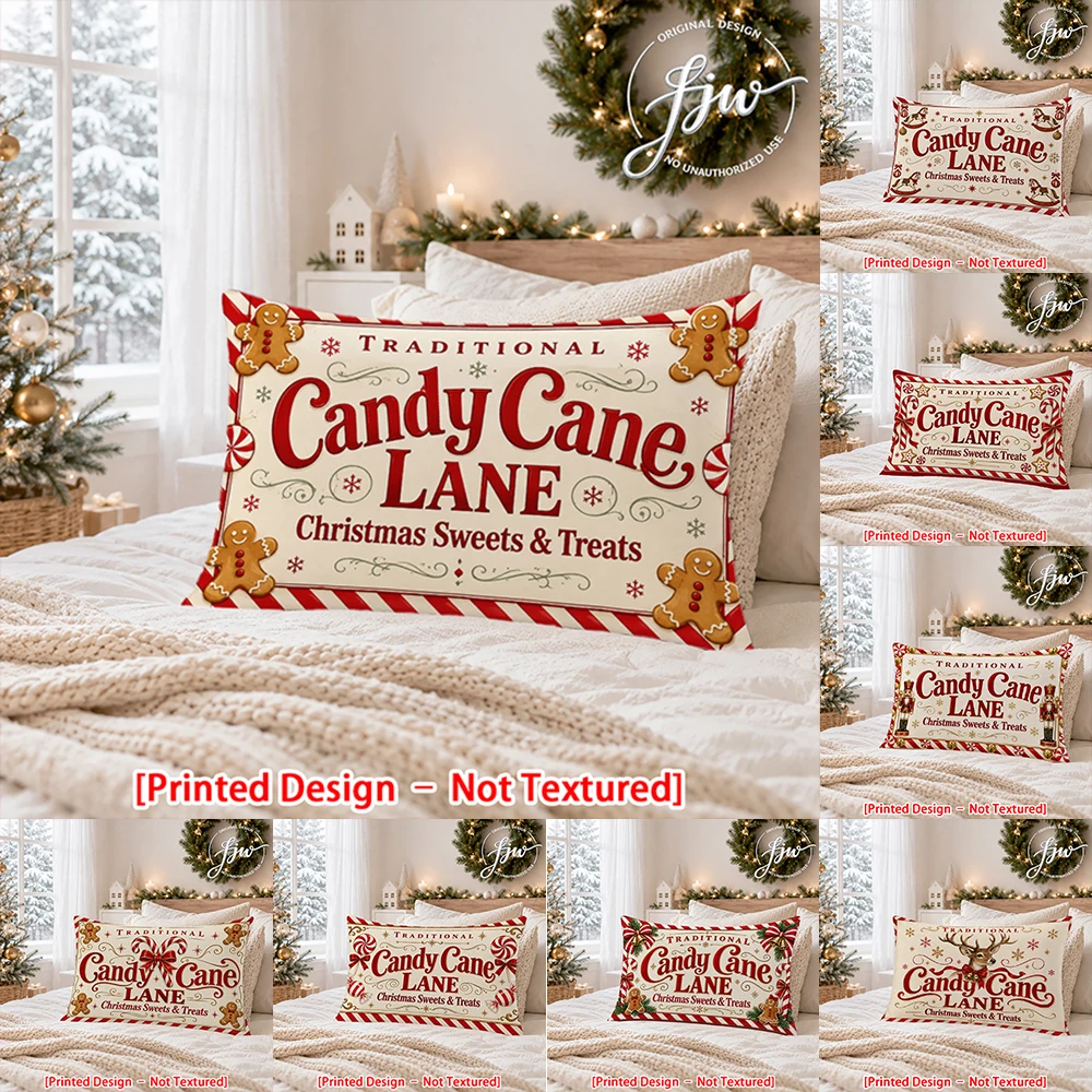 1pc Christmas Candy Cane Lane Decorative Throw Pillow Covers, Vintage Winter Holiday Cushion Cases for Home Sofa Bedroom Decor