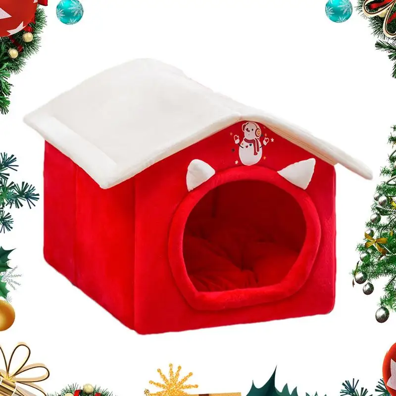 Christmas Cat House Cat Bed Winter Warm Cat Tent | Anti-slip Moisture-proof Soft Pet Cat Cave Bed Pet Nest For Indoor Cats