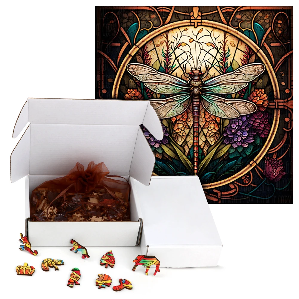 Beautifully Wooden Puzzles Dragonfly Art Decoration Irregular Shape Puzzle Board Set Decompression Puzzle Toys for Adults Family