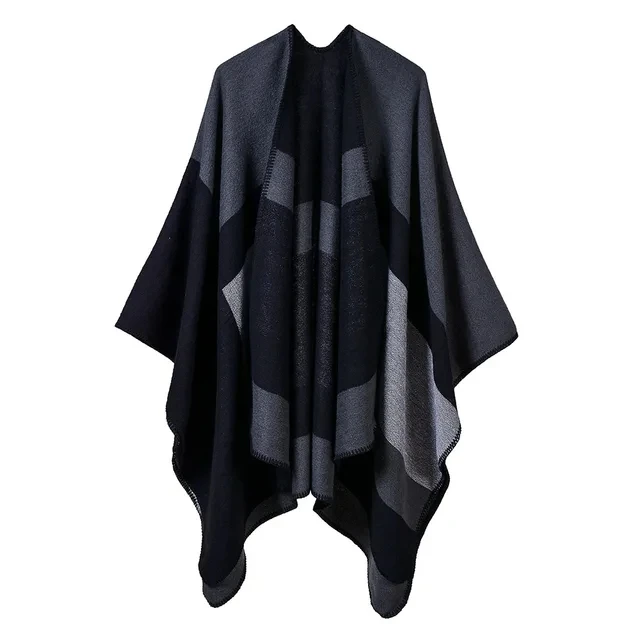 European American Street Women Jacquard Silver Shawl Autumn Winter Scarf Lengthened Thickened Cloak Ponchos Capes