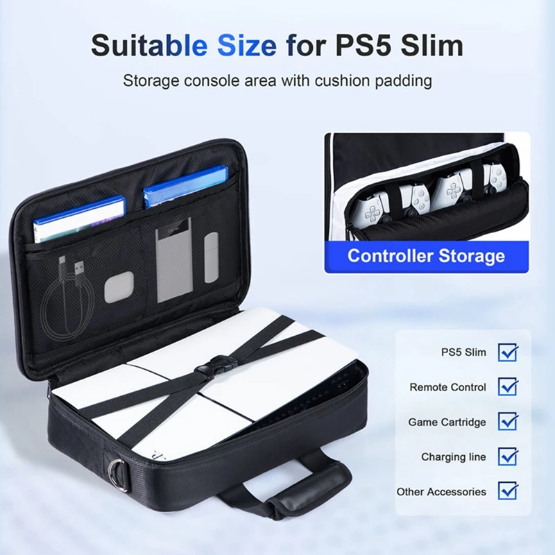 Carrying Case For PS5 Slim, Large Capacity Travel Case Storage Bag For PS5 Console,Controller,Headset,Other Accessories