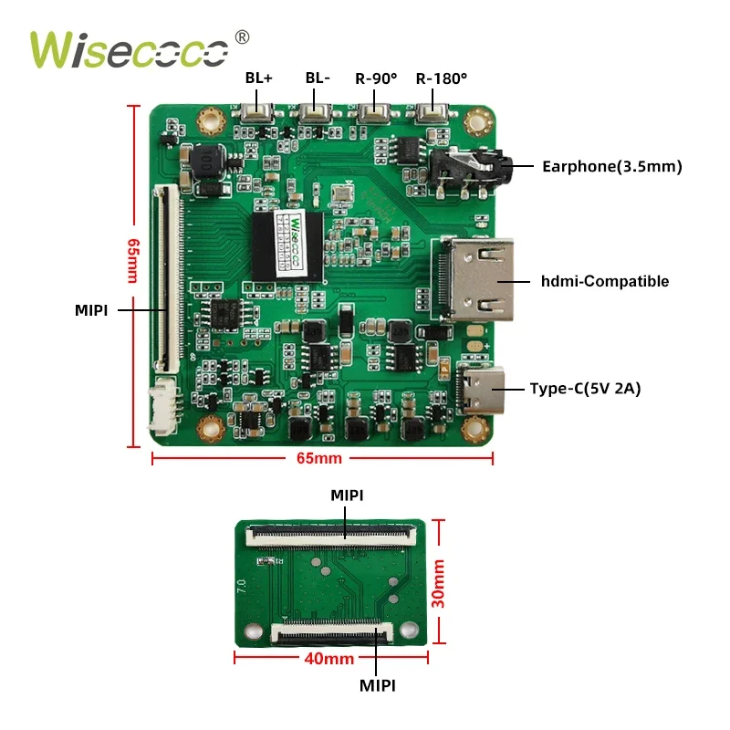 Wisecoco 7 بوصة 1920*1200 وضع المشهد شاشة LCD افتراضية IPS لـ Raspberry Pi Android TV Box شاشة Type-C لوحة رسمية