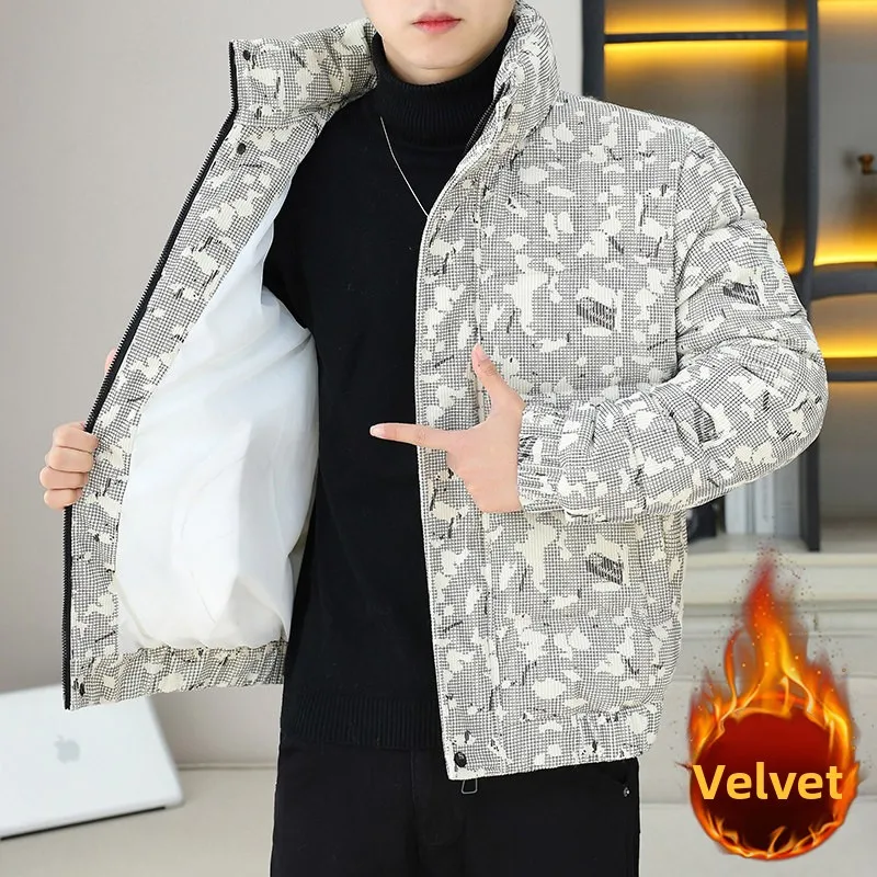 

Thiened Corduroy Print Cotton Jaet Men's Autumn Winter Stand Collar Loose Warm Coat Korean Sle Cotton Clothes