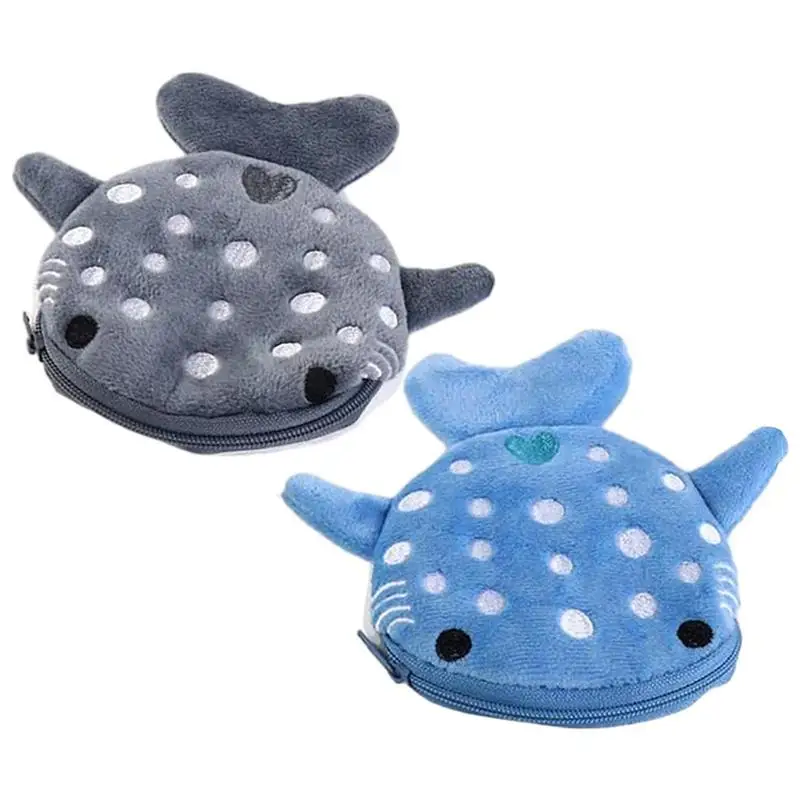 Cartoon children shark coin purse zipper bag Girl Cute Earphone Storage Bag For Embroidery Pattern Cartoon Shark Design