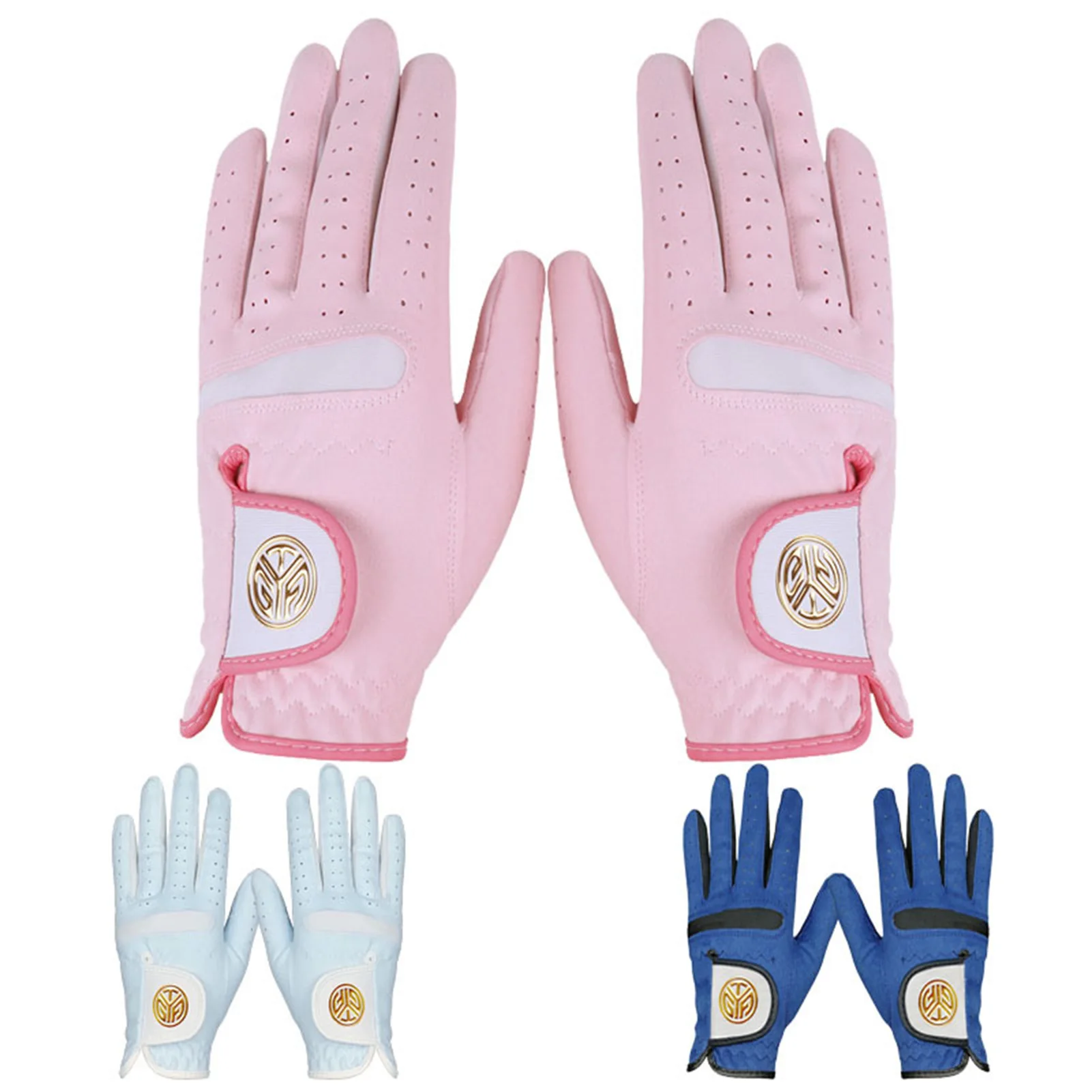 

1 Pair Golf Gloves Women Left Hand Right Hand Breathable Blue Pink Soft Microfiber Cloth Anti-slip Lady Golf Glove For Ladies