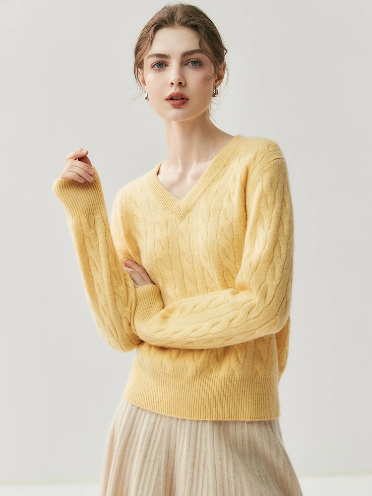 

Пуловер с v-образным вырезом, вязаный свитер, женский осенне-зимний свитер из 100% кашемира, роскошный простой базовый стиль, повседневные новые мягкие топы