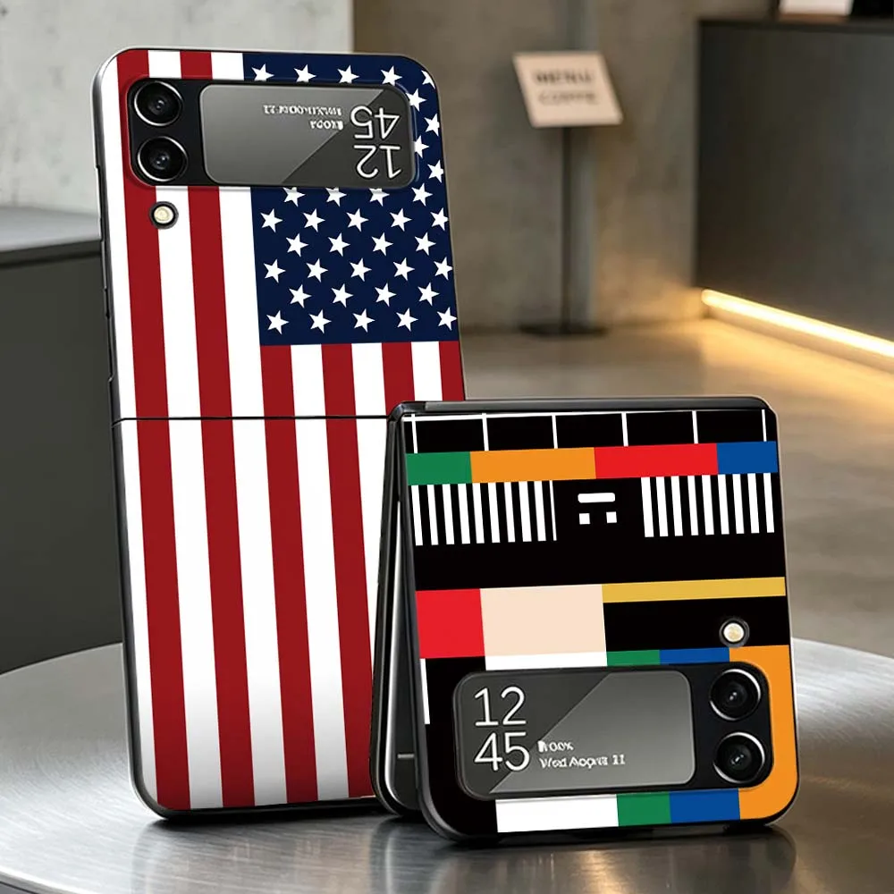 Cartoon No Signal Screen PC Foldable Hard Phone Case For Samsung Galaxy Z Flip 3 4 5 6 7 8 5G Non-slip Shockproof Black Shell