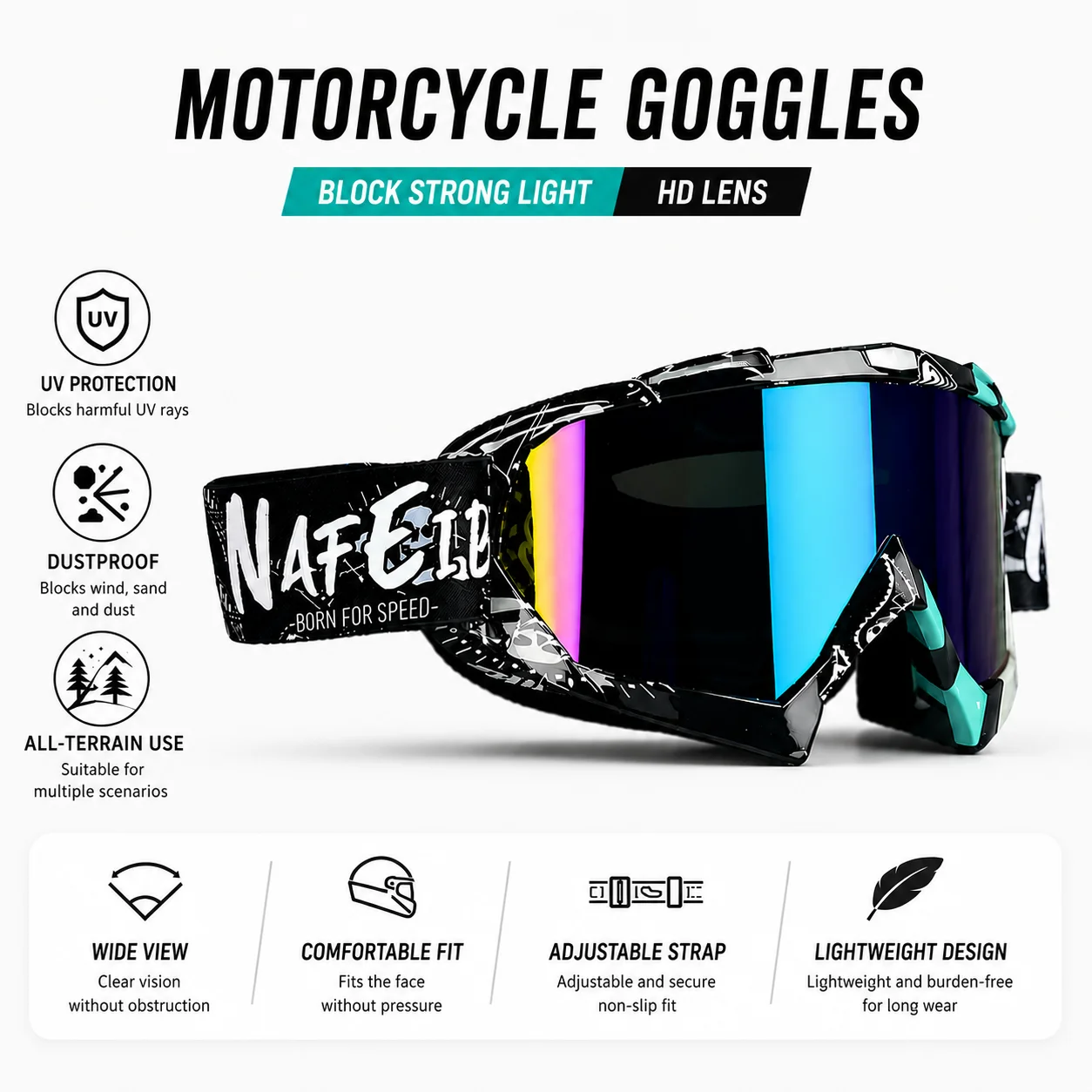 

Windproof Off-Road Goggles,Motocross Motorcycle Sunglasses,MTB ATV Ski Cycling Racing Protective Mask Glasses