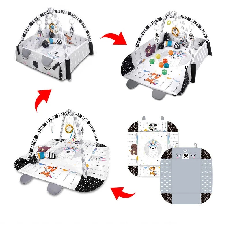 Baby 4-in-1 Fitness Rack with 20 Ocean Balls with Fence Play Mat Children's Blanket Newborn Crawling Toy