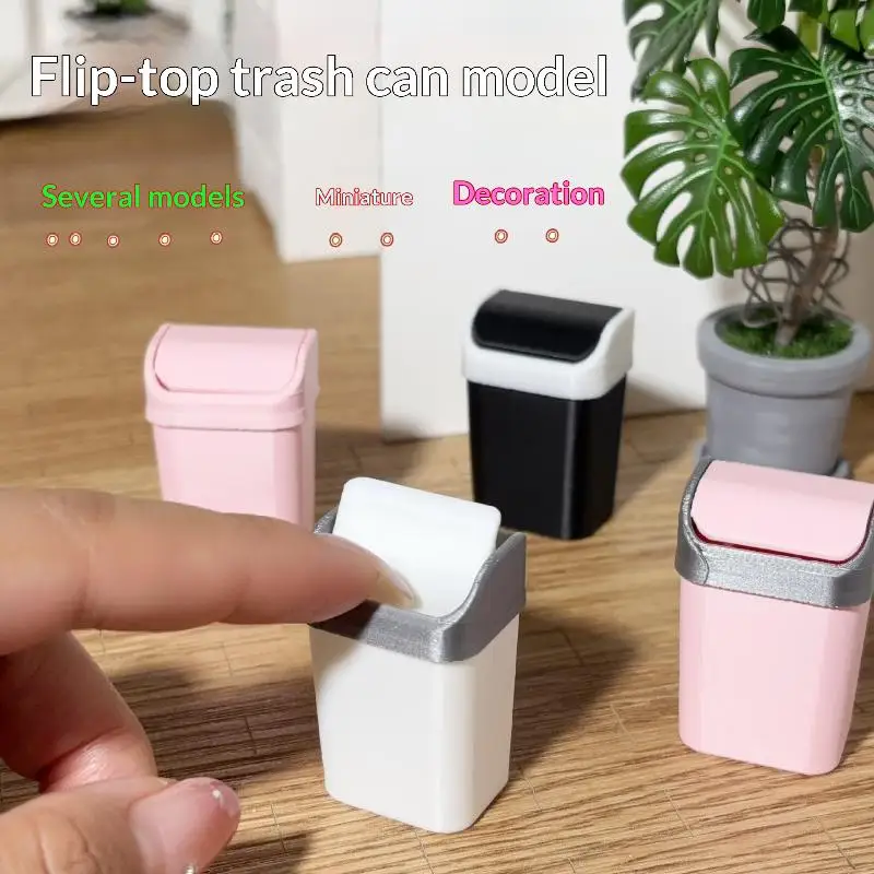 Miniature Flip Lid Trash Can High Simulation Household Accessory 1:12 Size for Micro Landscape Scene Decoration