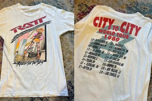 Remastered Version of Ratt Band's Classic 90s White Double-sided Printed T-shirt Suitable for Streetwear, Hip-hop, Urban Fashion