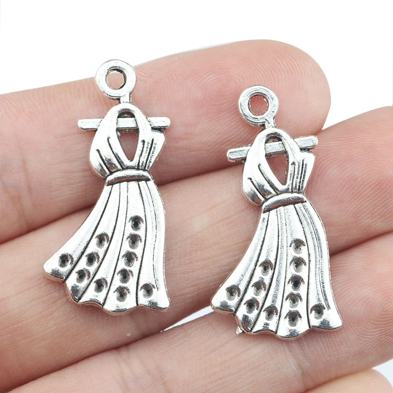 10 Pieces 16*33mm Women Pretty Dress Charms Antique Silver Color For DIY Fashion Girl Jewelry Making