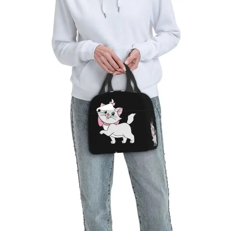 Custom Cartoon Marie Insulated Lunch Bag Cute Cat Kitten Waterproof Cooler Thermal Lunch Box Women Kids Food Container Tote Bags