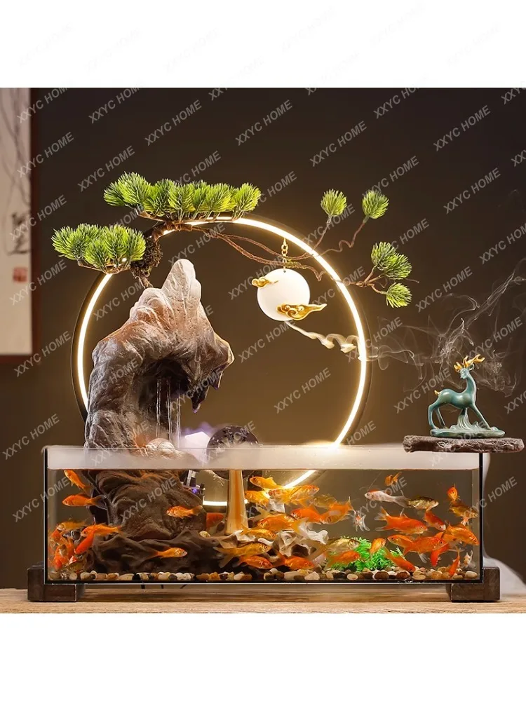 Glass Fish Globe Living Room Desktop Chinese Rockery Landscape Fountain Loop Aquarium