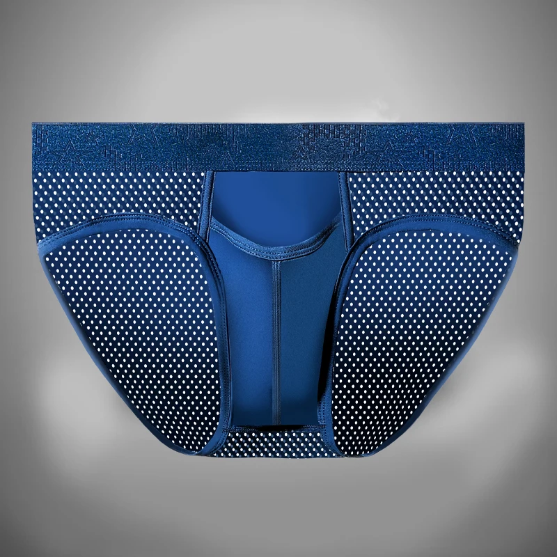 

3pcs Men's shotgun split briefs sexy U convex briefs vein ice silk scrotum support spermatic cord shorts varicose