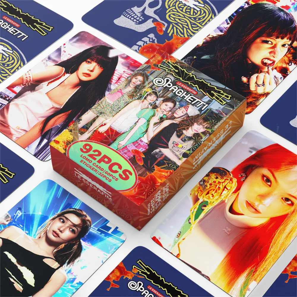 92 بطاقة صغيرة بسلسلة إجمالية LESSERAFIM تعاونية مع JHOPE لبطاقة تهنئة سباغيتي واحدة بطاقة LOMO على الوجهين للمعجبين #1
