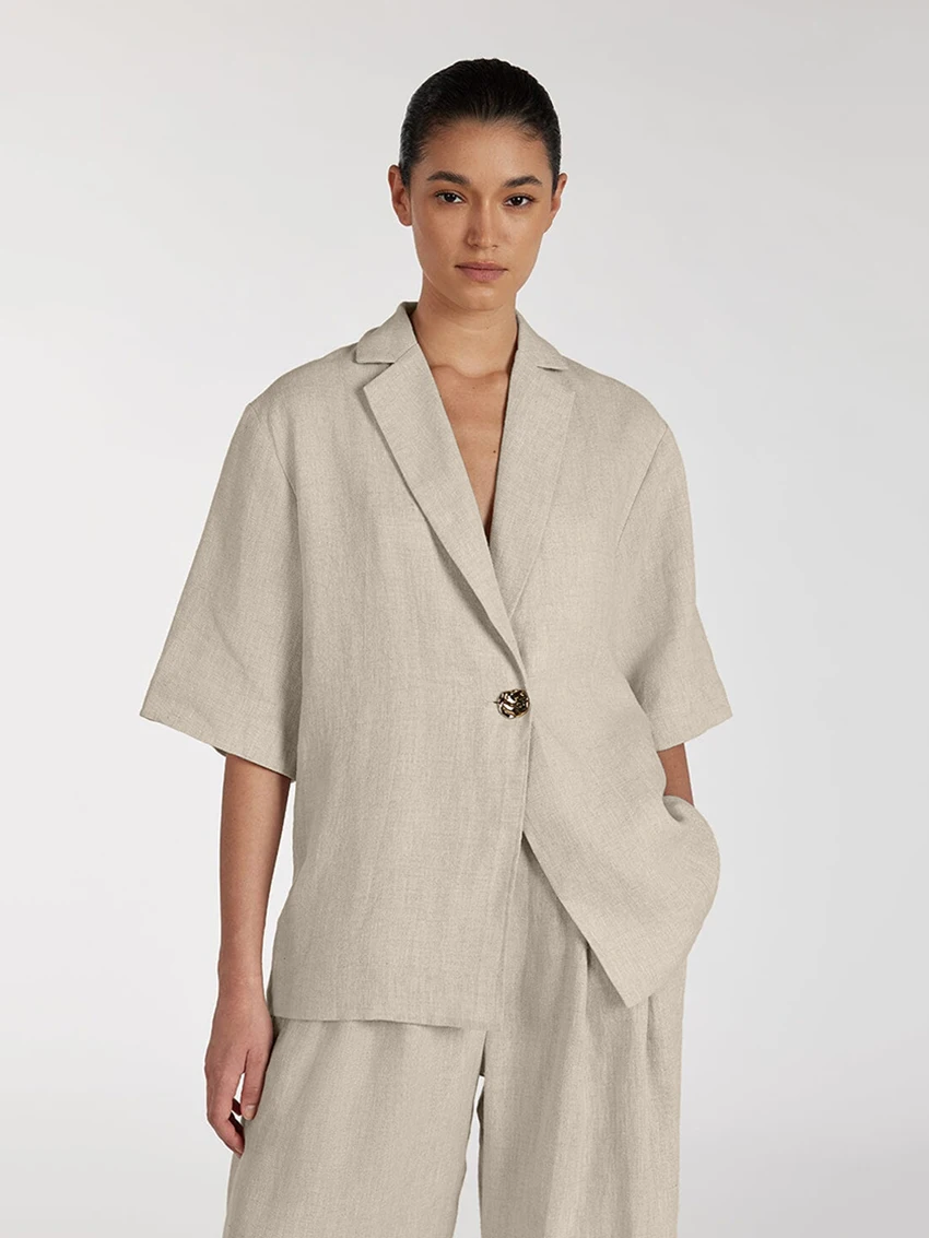 Marthaqiqi Casual Women Pajama 2 Piece Set Half Sleeve Nightgown Sexy Turn-Down Collar Nightwear Pants Loose Ladies Home Clothes