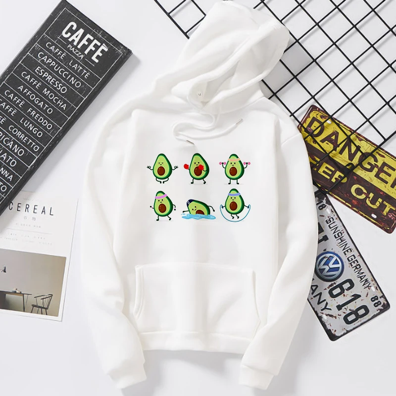 

Fall Winter New Womens Harajuku Cartoons Avocado Printed Hipster Hoodies Sweatshirts Unisex Cool Hooded Streetwear Hoody