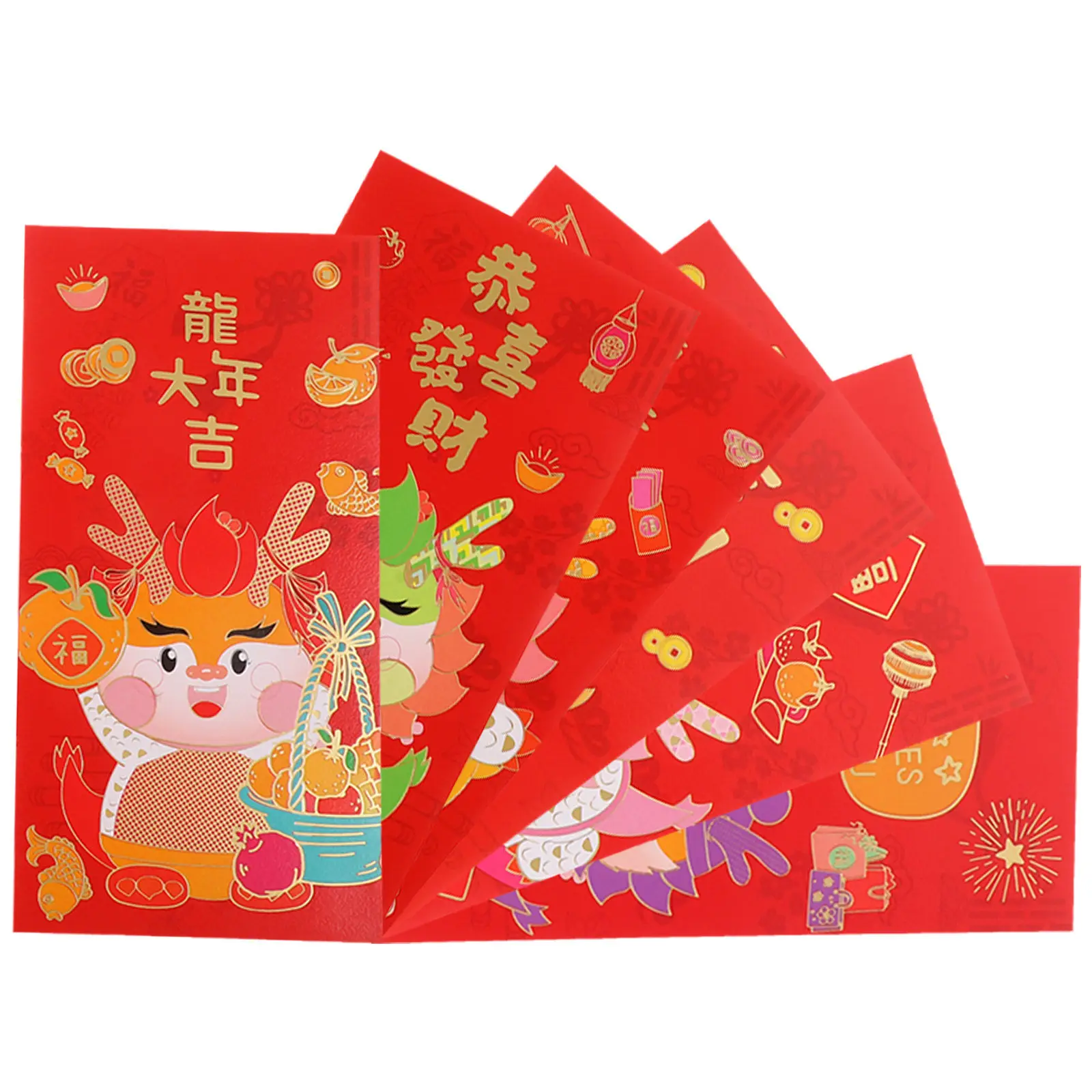 

6Pcs Paper Chinese New Year Red Envelopes Dragon Design Lunar New Year 2024 Lucky Money Packets Red Envelope 2024 Money Bag