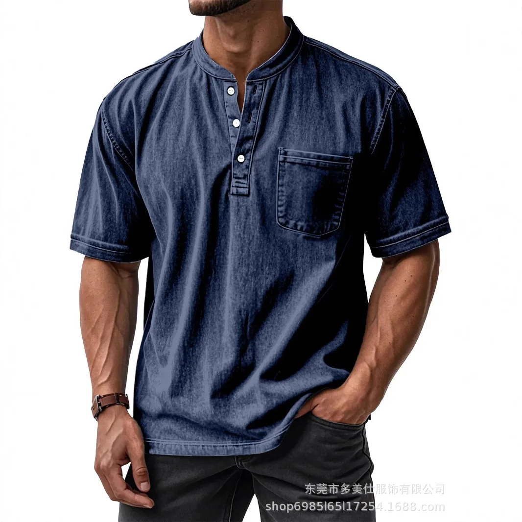 New Cross-border Men's Casual Versatile Short-sleeved Button-neck Shirt Polo Shirt Men's