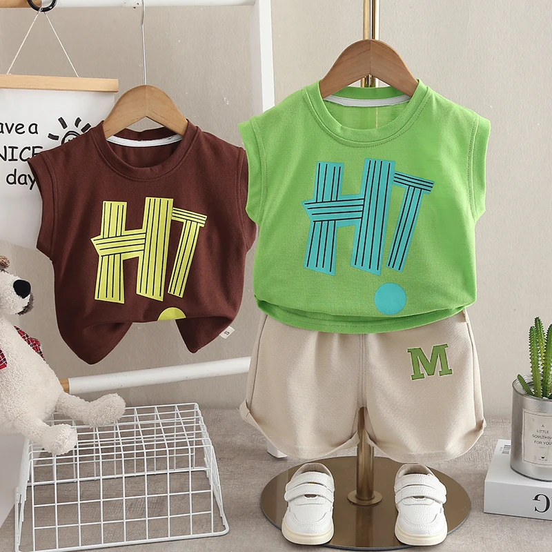 New Summer Baby Boys Clothes Letter Vest Shorts 2Pcs/Sets Children Infant Outfits Toddler Casual Sports Costume Kids Tracksuits