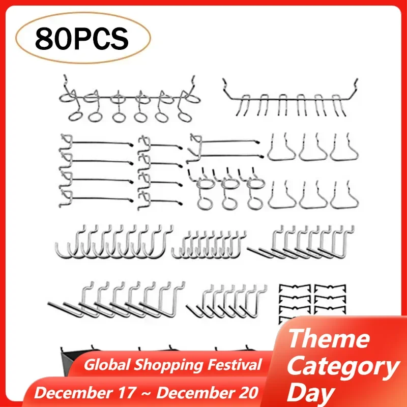 80PCS Metal Pegboard Hooks Pegs Organizer Assortment Kit Peg Locks Hanging Applications for Garage Work Shop Storage