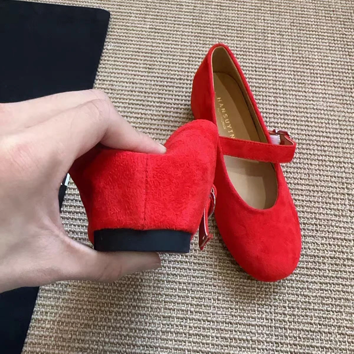 French Chic Faux Suede Leather Flats Women's Red Buckle Strap 4cm Hidden Elevated Wedding Shoes New Woman Mary Jane Wedge Flats