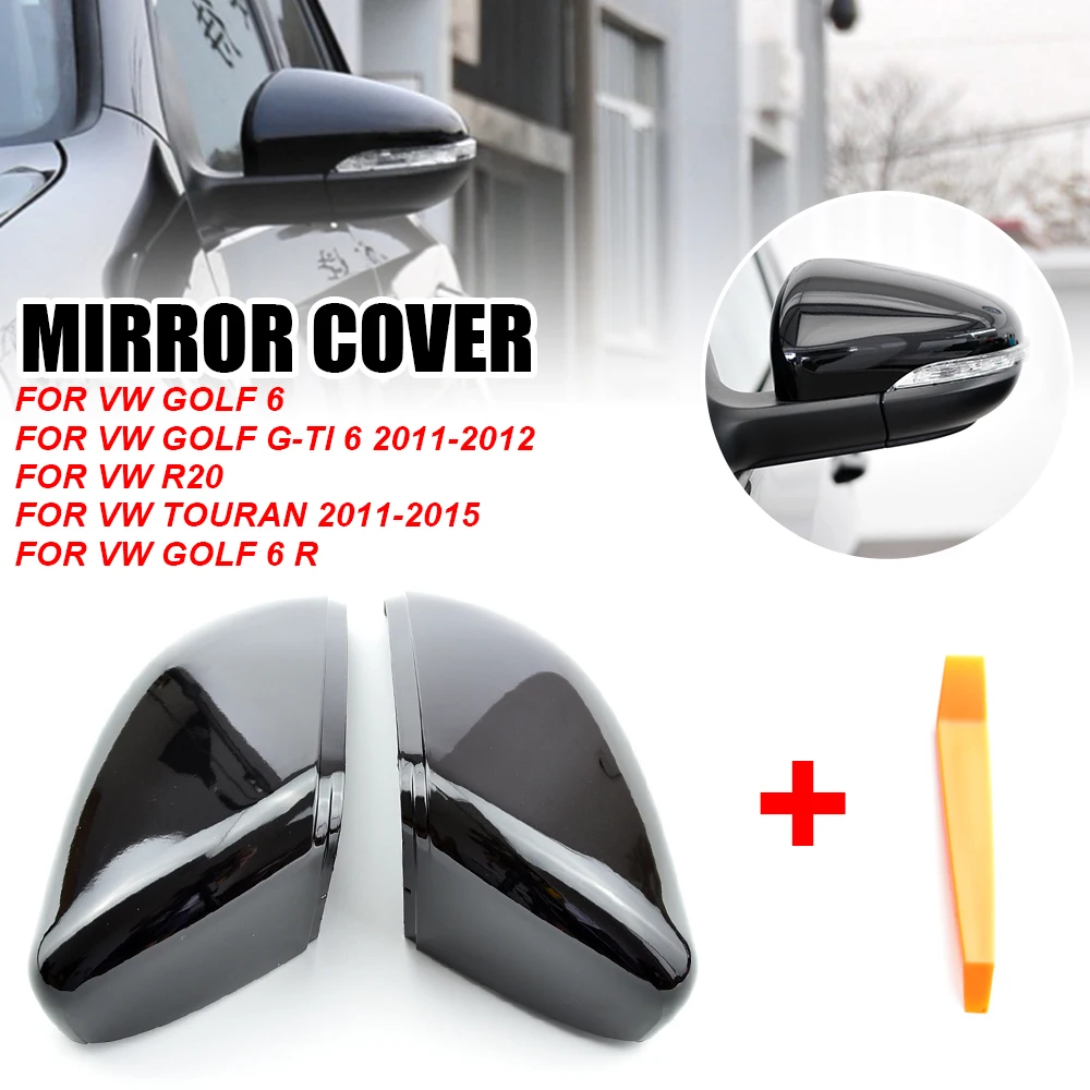 2PCS Side Car Mirror Covers Caps for VW Golf 6 GTI 6 Golf 6 R MK6 R20 Touran Pair Wing RearView Mirror Case Cover Trim Cap Black