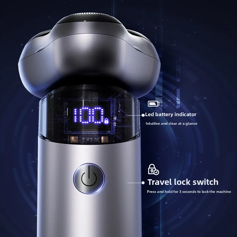 2025 Xiaomi Konka ثلاثة رئيس ماكينة حلاقة صغيرة للرجال ماكينة حلاقة كهربائية السفر المحمولة المعادن غسلها شحن ماكينة حلاقة Type-C كابل شحن