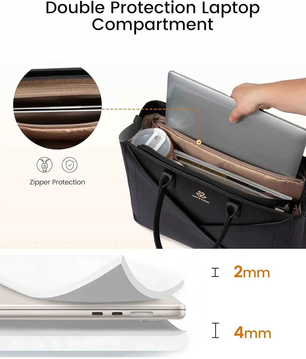 حقيبة كمبيوتر محمول من جلد البولي يوريثان للنساء مع حامل أكواب، حقيبة عمل مقاومة للماء مقاس 15.6 بوصة للمعلمين، حقيبة مكتب الأعمال