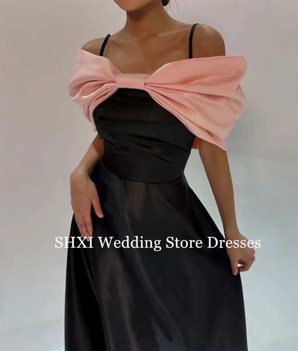 SHXI Semplice Nero Rosa Una Linea Abiti da ballo Personalizzato Senza Spalline Off Spalla Abito da Sera Del Partito Abiti da festa in Raso