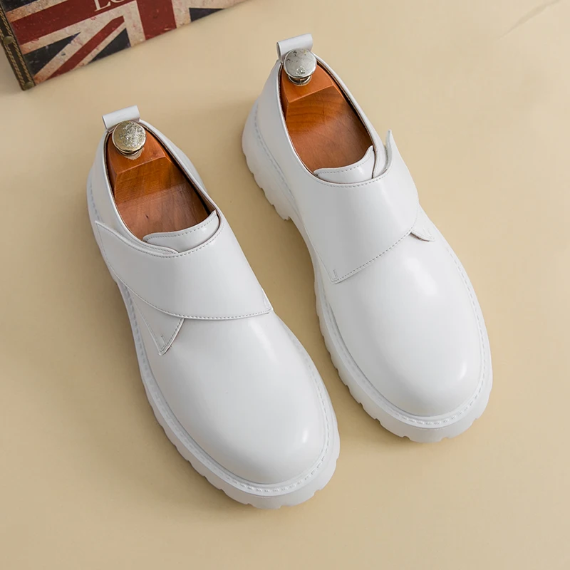 

Luxurious Men Classic Loafers Black White Men Casual Thick-soled Anti-slip Business Elegant Leather Shoes Gentleman Social Shoes