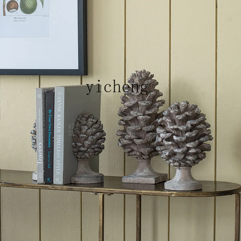 DSA retro big pine cone desktop ornament resin book file living room study entrance decoration handicrafts