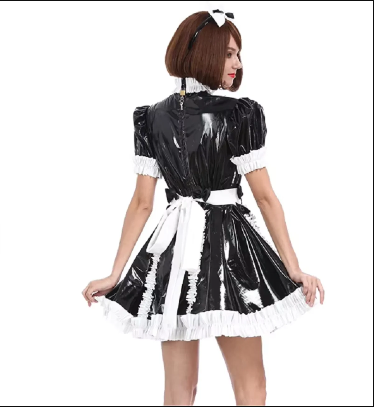 New Hot Selling Sissy Girl Maid Sweet Bow Crossdresser Party Daily Unisex Dress Black Lockable PVC Dress Cross Dress Role Play