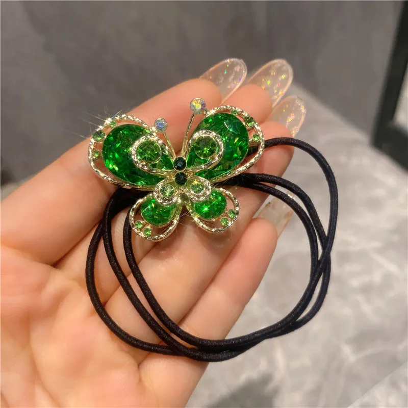 New Fashion Elastic Hair Bands  For Girl Women Ponytail Rubber Band Scrunchies Shining Butterfly Crystal Hair Rope Headdress