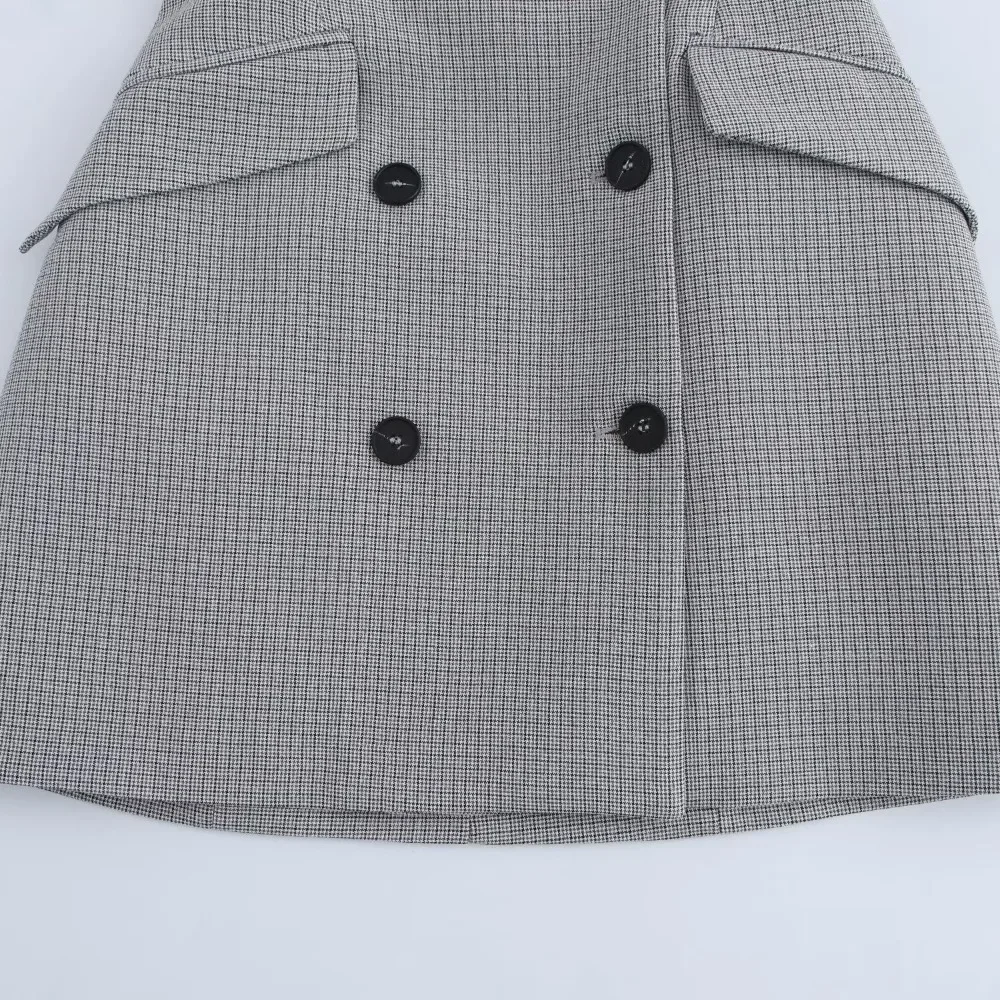 Women's Retro Backless Halter Neck Dress Textured Lapel Double-breasted Sleeveless Casual Pullover Dress Summer Chic Dress