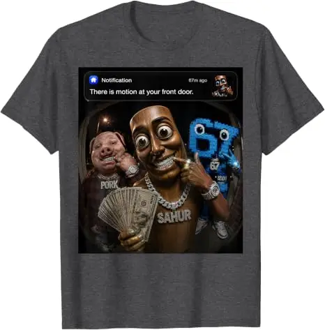 John Pork Tung-Tung-Tung Sahur 67 Meme Lustiges Brainrot T-Shirt „Es gibt Bewegung vor deiner Haustür“ Grafik-Bekleidung Neuartiges Geschenk – Detail 13