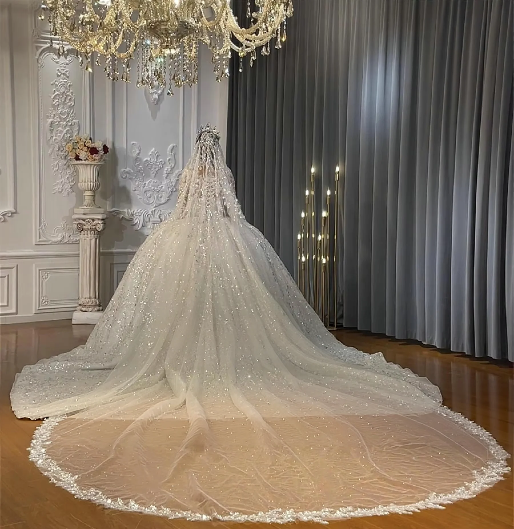 Customized Luxury Sparkly Beaded Wedding Dresses Long Sleeves Lace Appliques Ball Gown Bridal Dress Amanda Novias Official