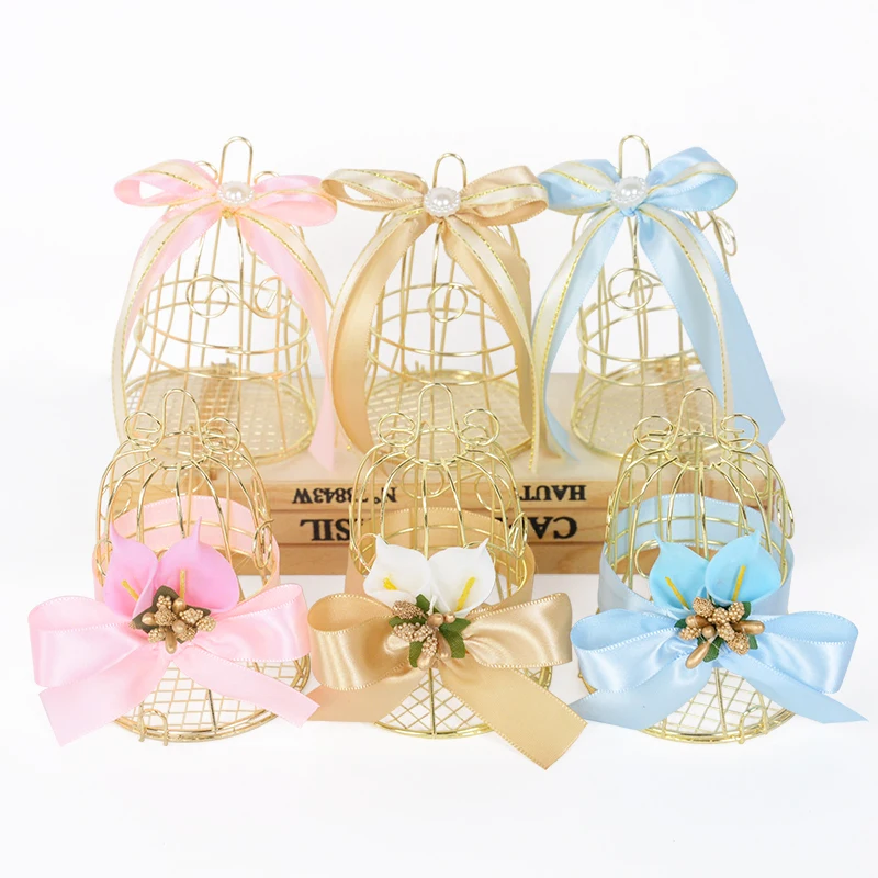 10Pcs Mini Metal Gold Vintage Retro Bird Cage Candy Boxes Baby Shower Favor Gift Box For Guests Wedding Party Birthday Souvenir